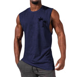 Coconut Tree Embroidery Vest - Summer Beach Tank Tops Workout Muscle Men Sports Fitness T-shirt - Minihomy