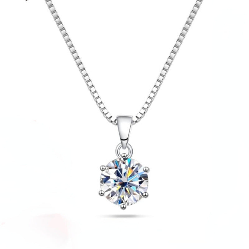 925 Silver Inlaid Round Moissanite Necklace - Minihomy