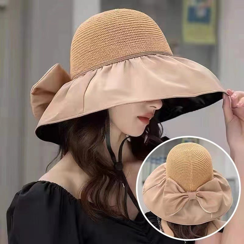 Large Brim Sun Hat with Bow - UV Protection, Summer Fisherman Hat for Women - Minihomy