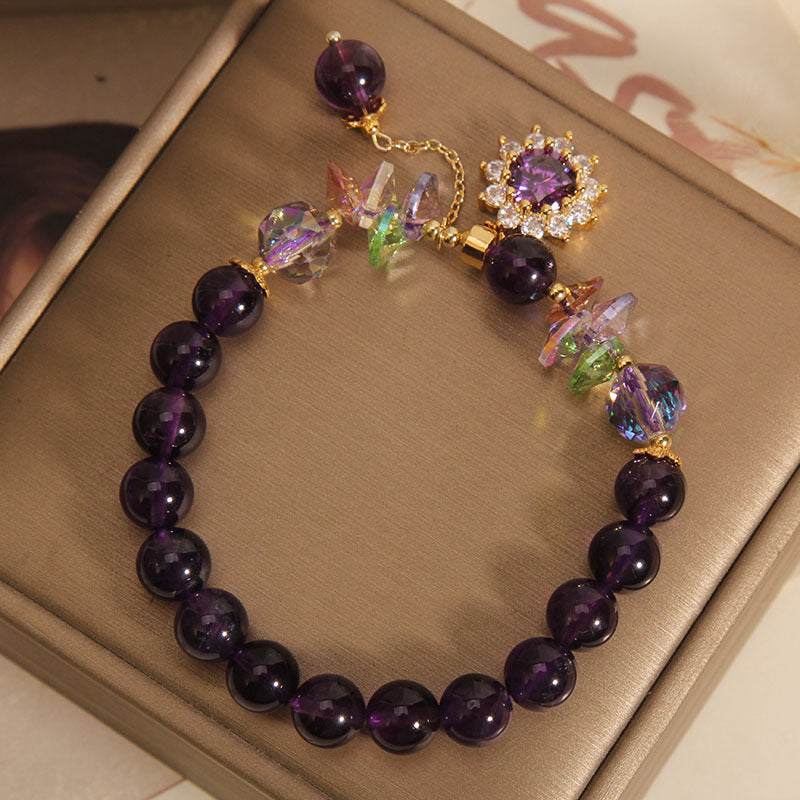 Amethyst Bracelet Female Retro Exquisite Micro Inlaid SUNFLOWER Pendant Bracelet: Embrace Vintage Elegance - Minihomy