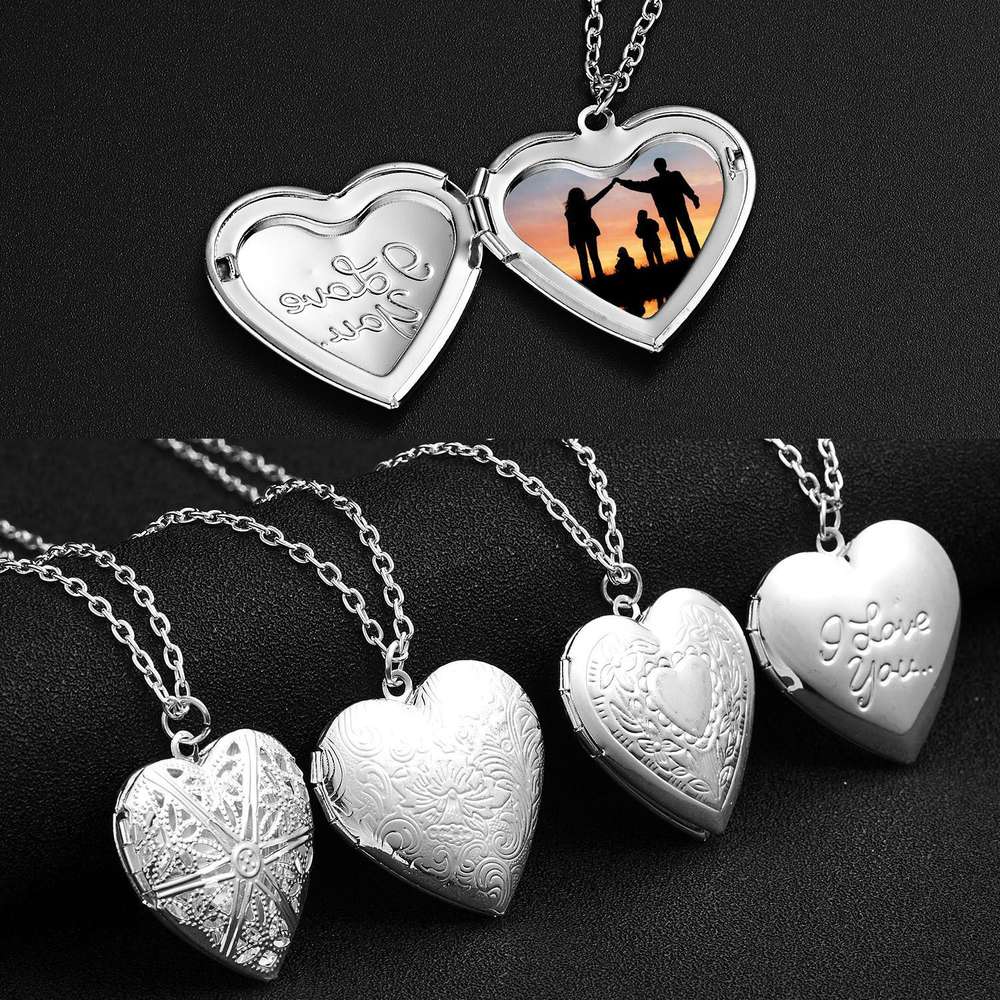 Carved Design Love Necklace - Personalized Heart-shaped Photo Frame Pendant Necklace - Minihomy