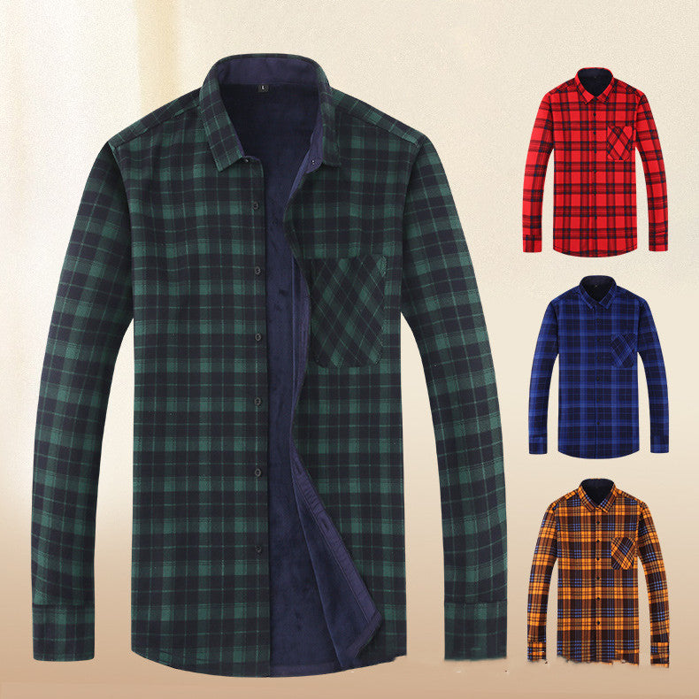 Men's Leisure Warm Plaid Shirt Coat - Minihomy