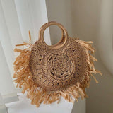 Hollow Straw Tassel Handbag - Minihomy