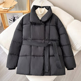 Women's Winter Plaid Lapel Coat: Loose, Thick, Lace-Up Jacket