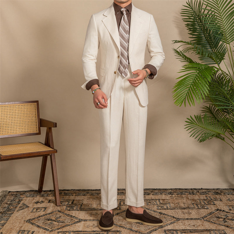 Hemp Texture Half Lined Slim Fit Men's Suit - Minihomy