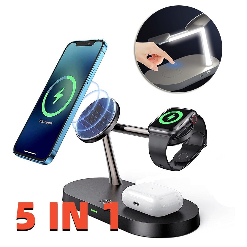 Multifunctional Five-In-One Magnetic Wireless Charging Watch Headset Desktop Mobile Phone Holder Charger 15W Fast Charge - Minihomy