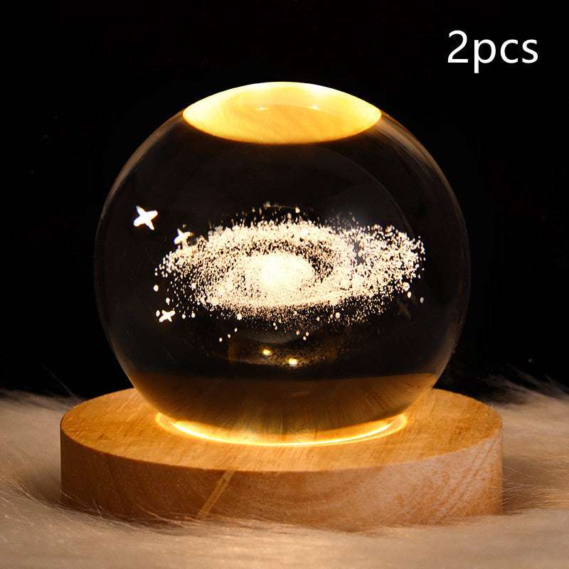 LED Night Light Galaxy Crystal Ball Table Lamp - 3D Planet Moon Lamp for Bedroom Home Decor - Minihomy