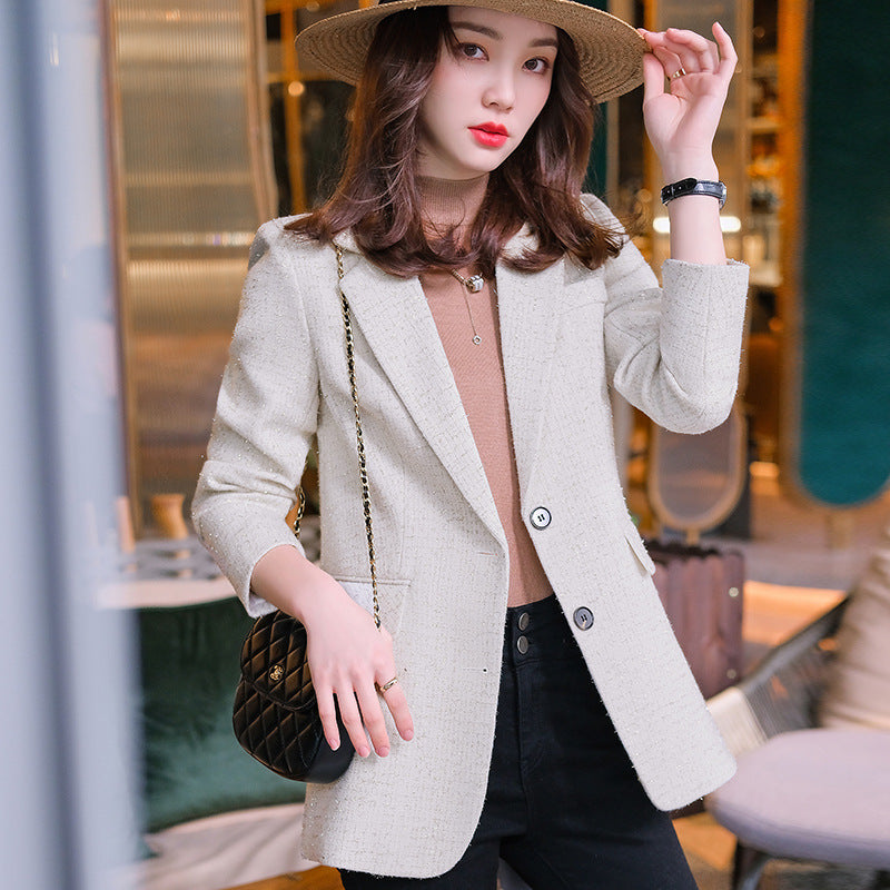 Plaid Suit Jacket Women's Woolen Top - Minihomy