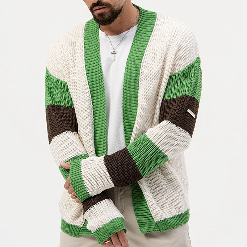 Loose Contrast Color Woolen Cardigan Jacket - Minihomy