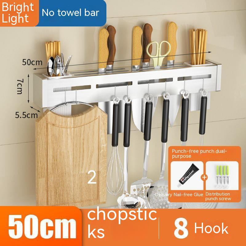 Kitchen Stainless Steel Knife Holder Punch-free Chopstick Canister Storage Hook Rack - Minihomy