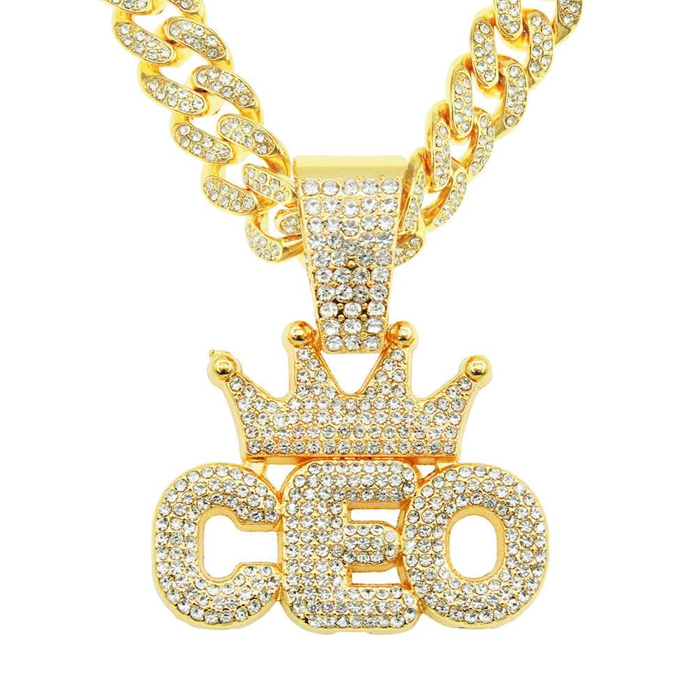 European Hip Hop Full Diamond Crown Letters Pendant Cuban Necklace - Minihomy