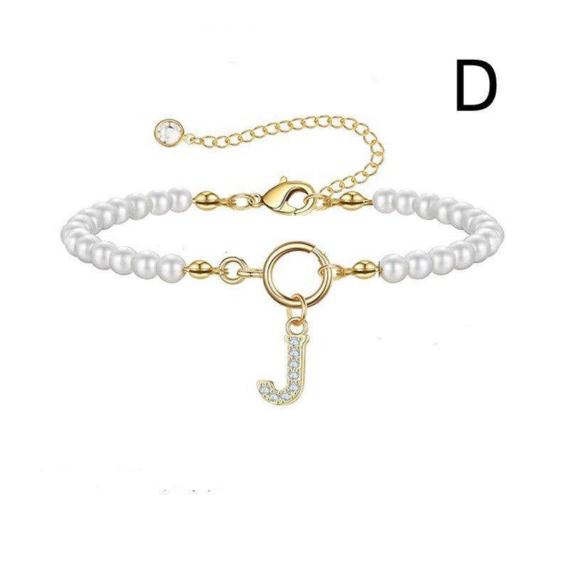 Personalized Initial Bracelet with Pearl Charm - A-Z Letter Toggle Clasp Jewelry Gift for Women - Minihomy