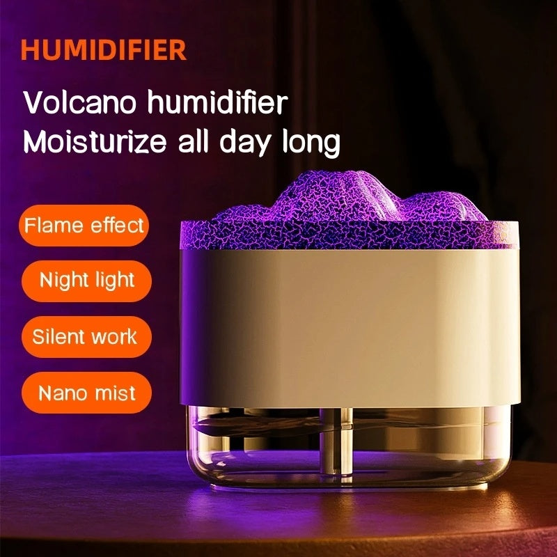 USB Volcano Hava Nemlendirici - 300ML Ultrasonik Sis Makinesi, Renkli Lambalı Aroma Difüzörü