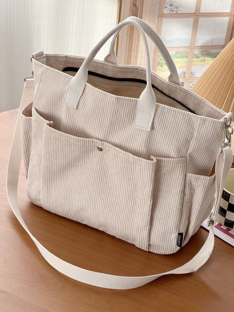 Thick Corduroy Shoulder Bag: Casual Tote for Students & Commuting