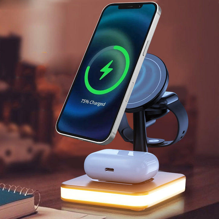 3-in-1 Magnetic Wireless Charger with Night Light & Phone Holder - Minihomy