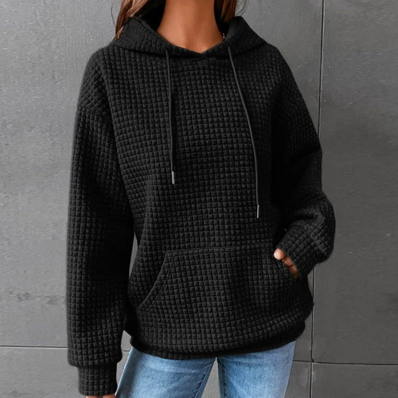 Waffle Hoodie Women's Sports Sweatshirt Casual Long Sleeve Tops