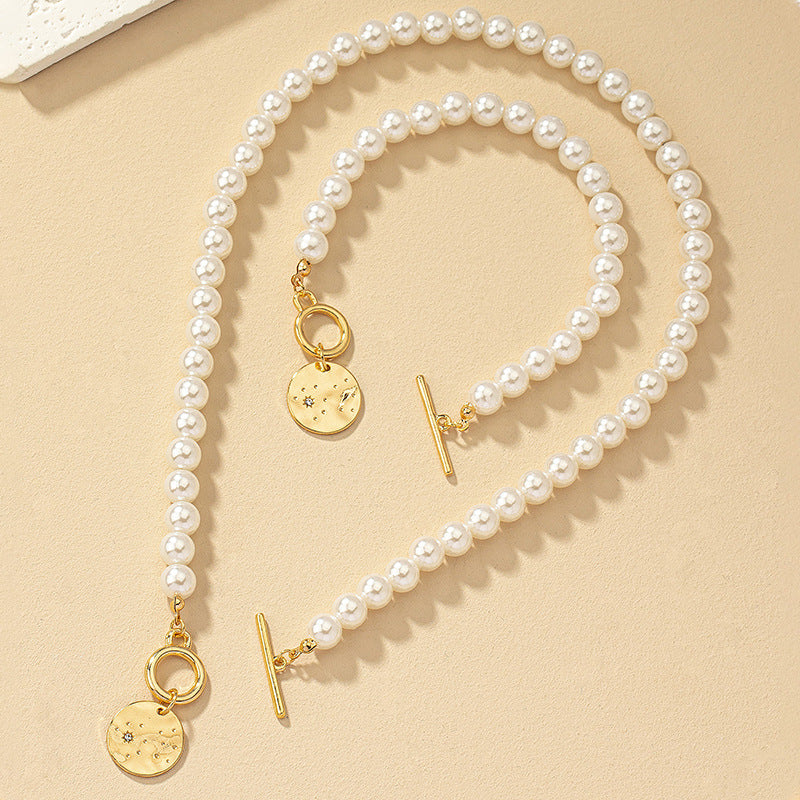 Pearl Bracelet And Necklace Set Female With Hearts Clavicle Chain - Minihomy