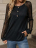 Autumn European And American Style Lace Stitching V-neck Long Sleeve Top - Minihomy