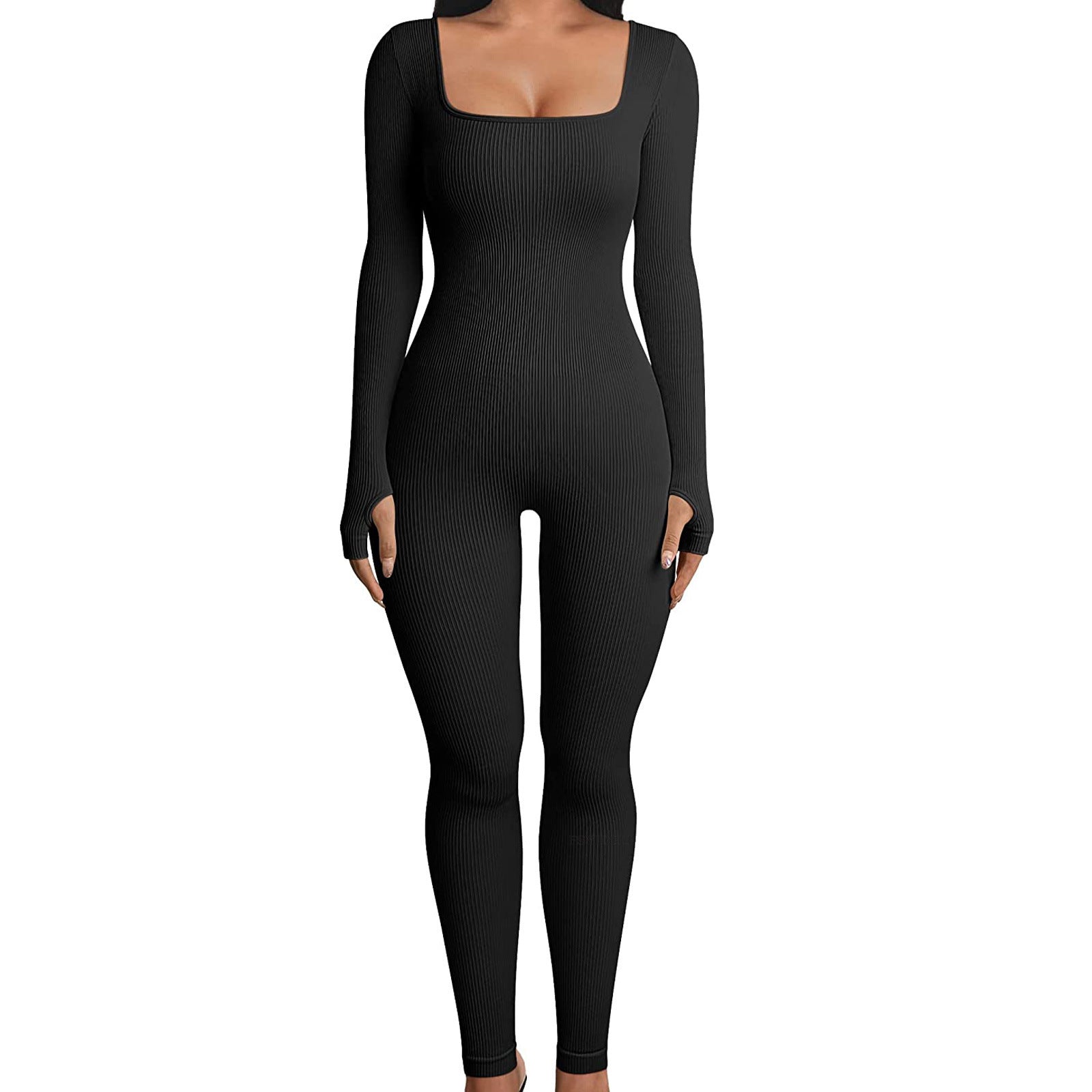 Women's Clothing Long Sleeve Jumpsuit Yoga One-piece Square Collar Sportwear