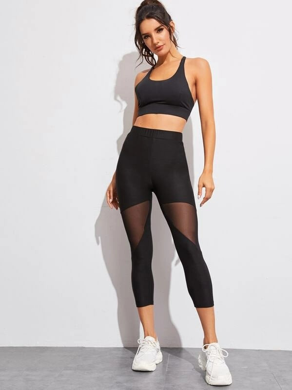 Mesh Stitching Capri  Sports Yoga Pants - Minihomy