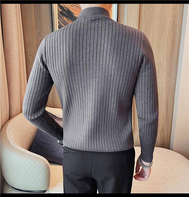 Men's Autumn And Winter Zipper Stand Collar Knitted Sweater: Stay Cozy in Style - Minihomy