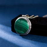 S925 Silver Round Malachite Pendant: Elegant Retro Style