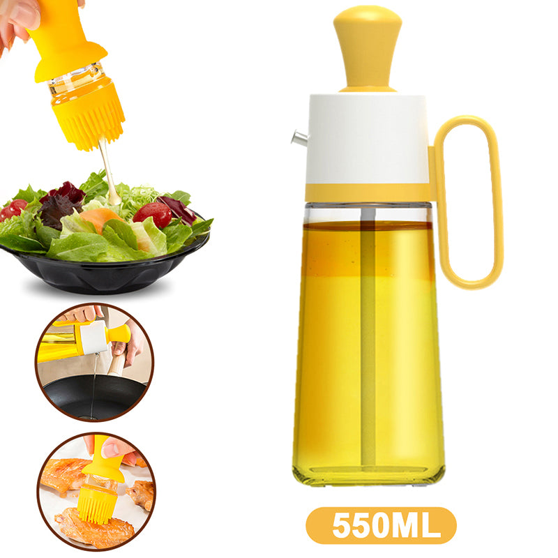 2-in-1 Oil Dispenser with Silicon Brush - BBQ Oil Spray Glass Bottle Silicone for Barbecue Cooking Seasoning - Minihomy