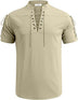 Men's Beach Shirt Short Sleeve Tie V Neck T-Shirt Tops Summer - Minihomy