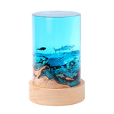 Creative Desktop Ornaments Cylinder Solid Wood Resin Night Light - Minihomy