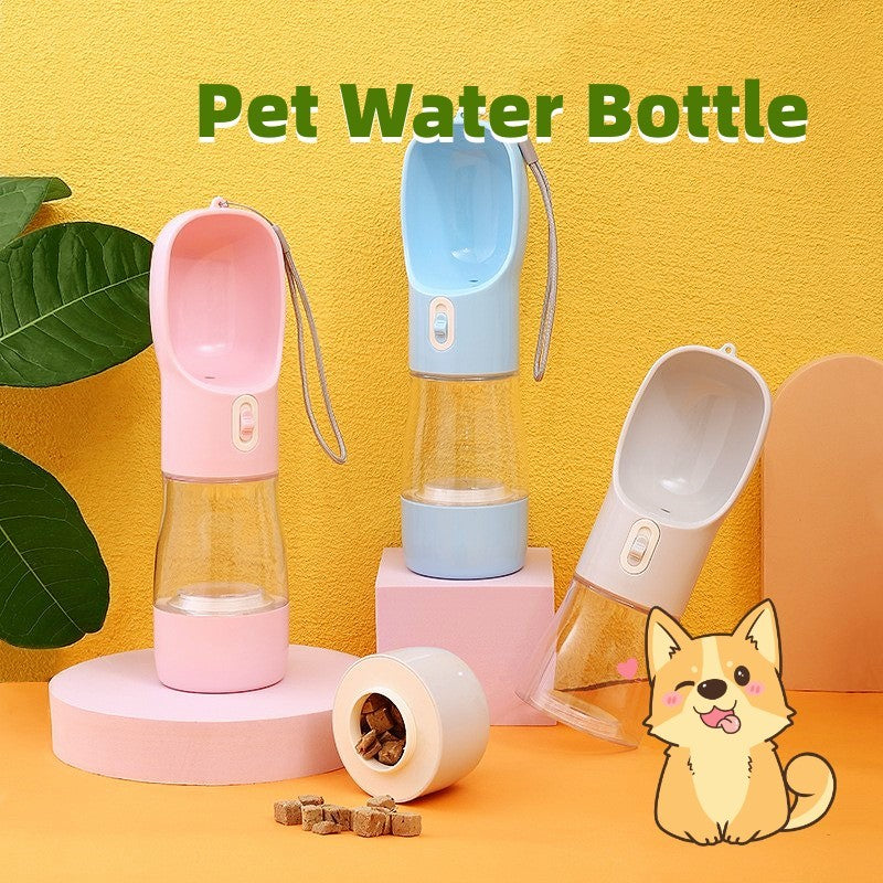 Portable Pet Dog Water Bottle Feeder Bowl - Leakproof, BPA-Free, 458ml for Travel, Walks, and Outdoor Use - Minihomy