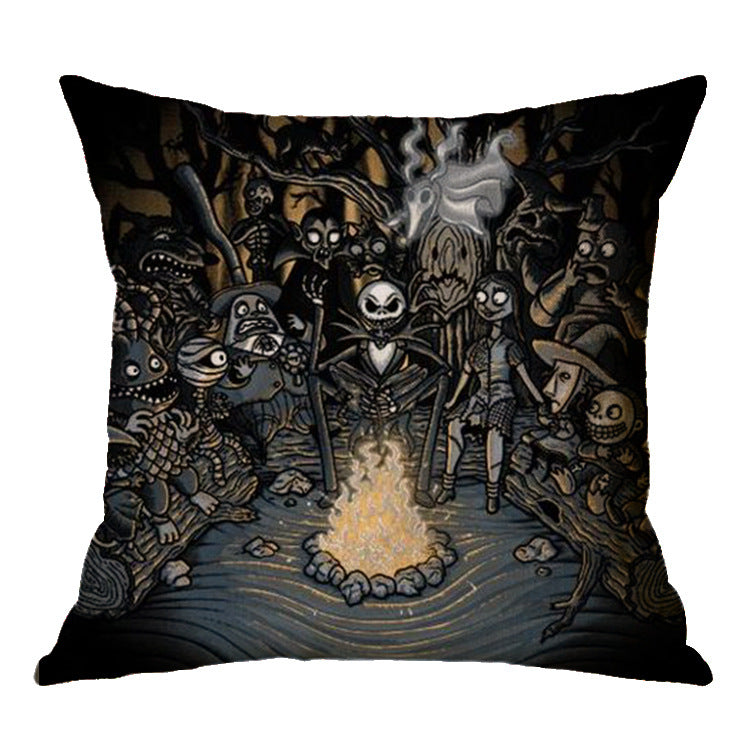 Linen Skull Halloween Pillow Cover - Minihomy