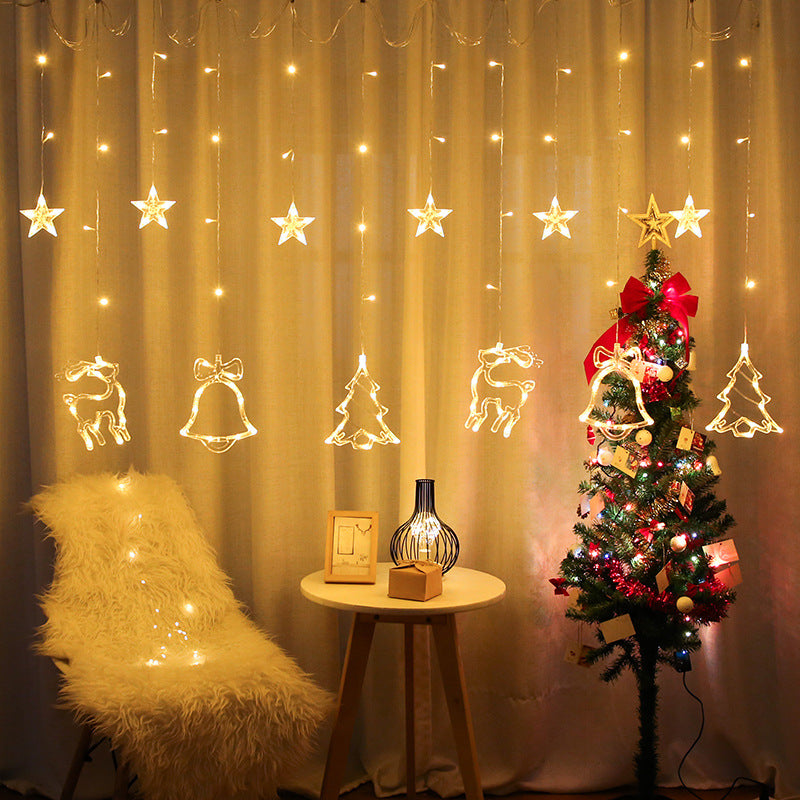 Christmas Deer Tree Bells Star String Fairy Lights Curtain Light Outdoor Garland - Minihomy