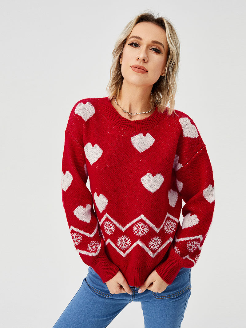 Women's Loose Casual Cozy Heart Sweater