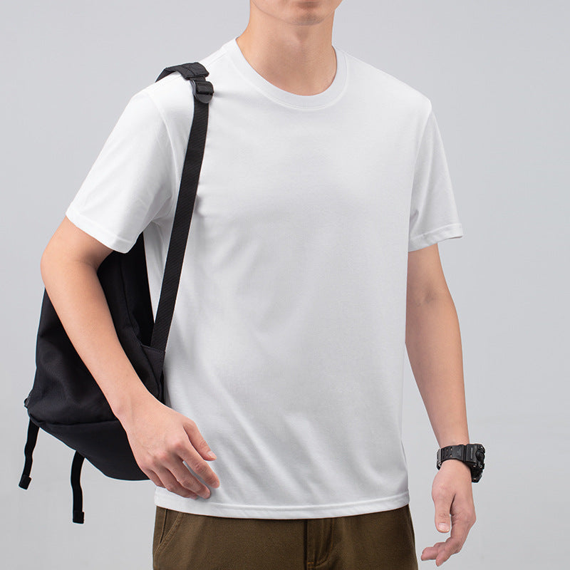 Men's Casual Round Neck Solid Color T-shirt Top - Minihomy