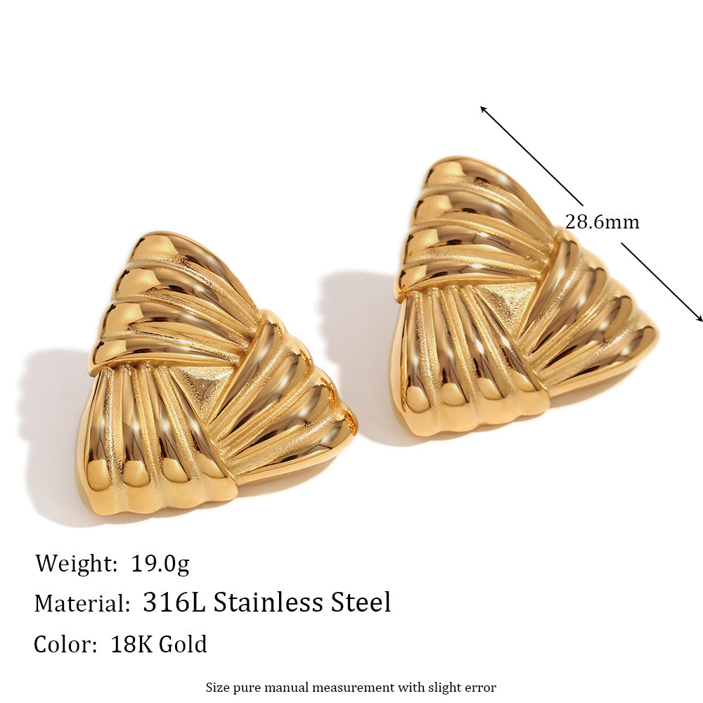 18K Gold Triangular Stud Earrings - Ins Fashion Retro Style Jewelry for Women - Minihomy