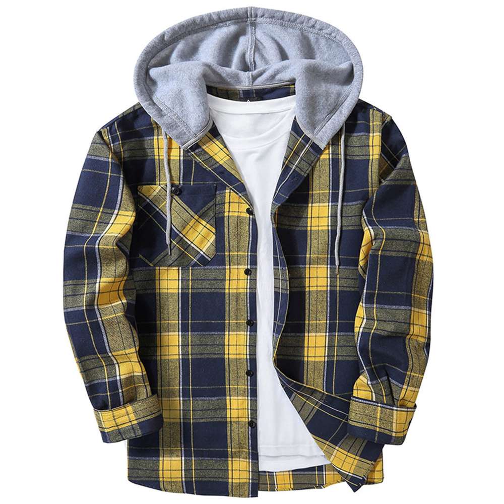 Hooded Plaid Shirt Men's Casual - Minihomy