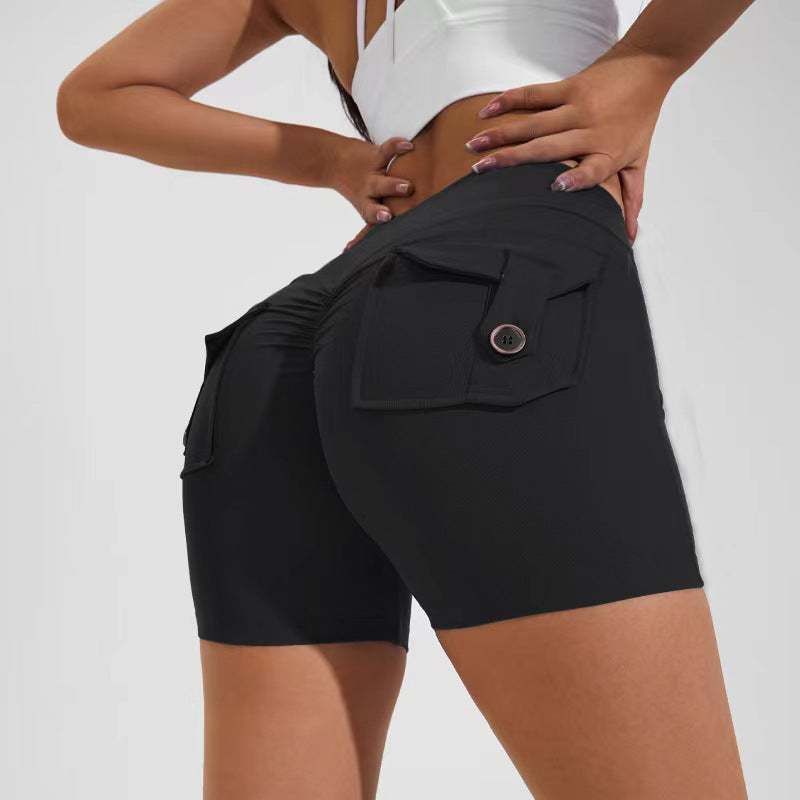 High Waist Hip Lifting Shorts With Pockets Quick Dry Yoga Fitness Sports Pants - Minihomy