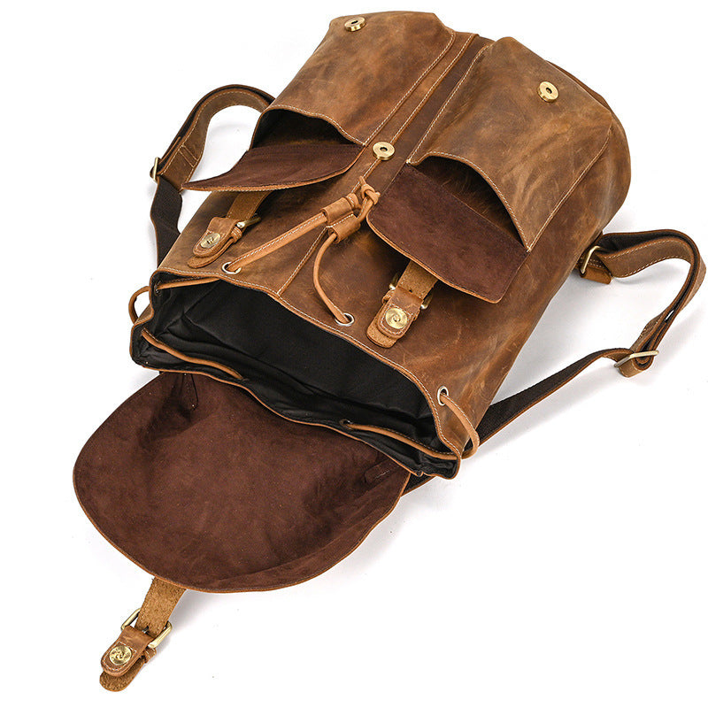 Casual Retro Crazy Horse Leather Travel Backpack - Minihomy