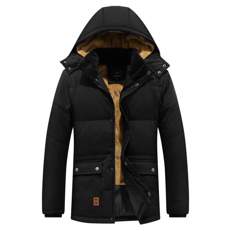 Middle-aged And Elderly Men's Fleece-lined Thick Waterproof Jacket - Minihomy