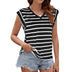 Fashion Stripe Print V-neck Short-sleeved T-Shirt Summer Loose Tank Top Womens Clothing - Minihomy