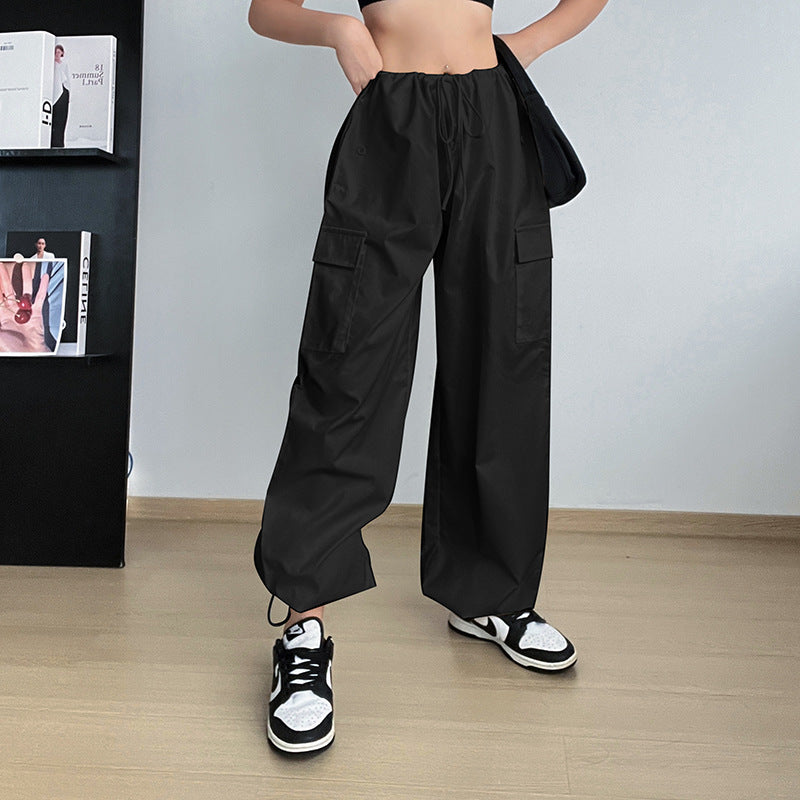 Women's Wide-Leg Loose Large Size String Straight Leg Cargo Pants