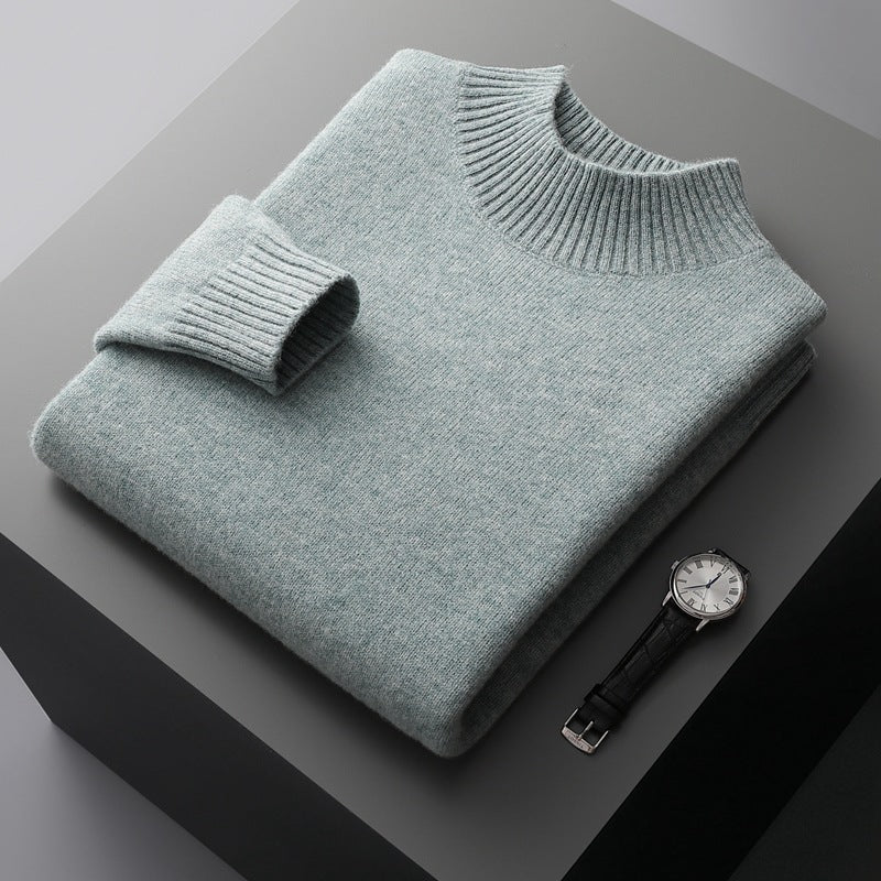 Mock Neck Sweater Men's Knitted Shirt - Pure Wool - Minihomy