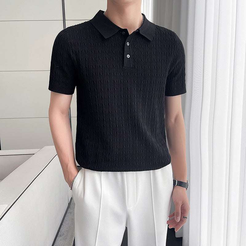 Men's New Young Business Jacquard Knitted Short-sleeved T-shirt - Minihomy