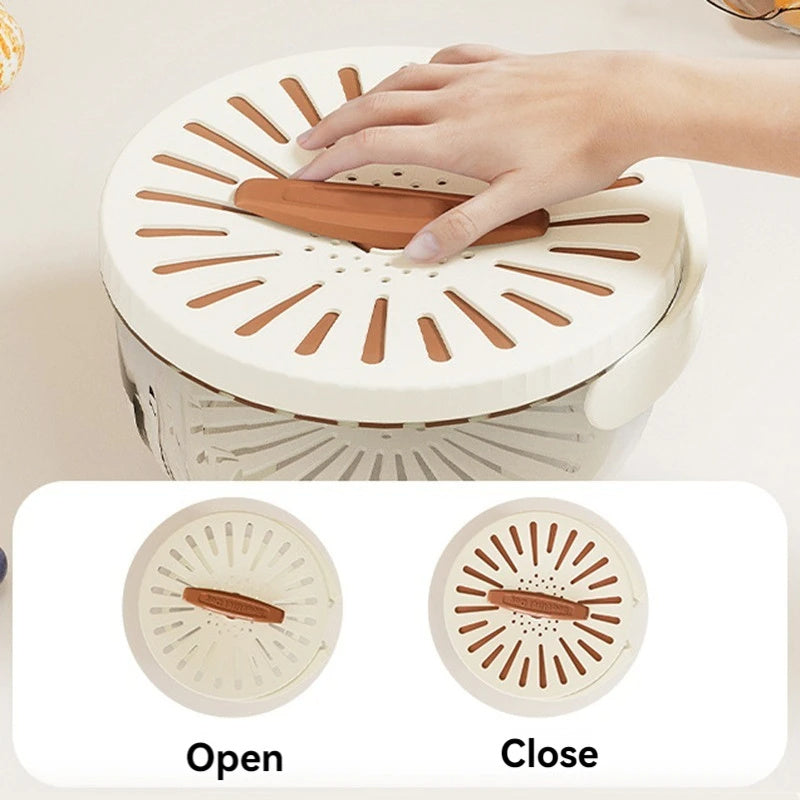 Foldable Fruit & Vegetable Drain Basket with Lid - Colander, Washing Bowl, Refrigerator Crisper, Kitchen Gadget - Minihomy