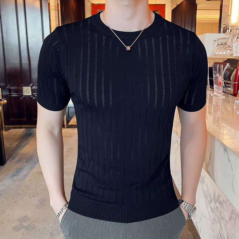 Men's Short Sleeve Hollow-out Half-sleeved Ice Silk Crew Neck T-shirt - Minihomy