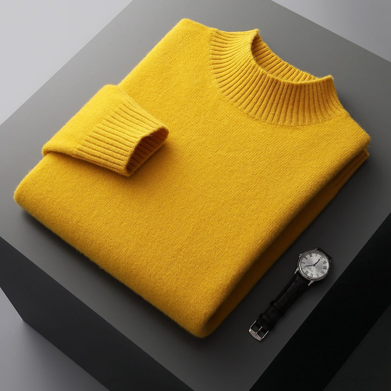 Mock Neck Sweater Men's Knitted Shirt - Pure Wool - Minihomy