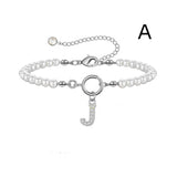 Personalized Initial Bracelet with Pearl Charm - A-Z Letter Toggle Clasp Jewelry Gift for Women - Minihomy