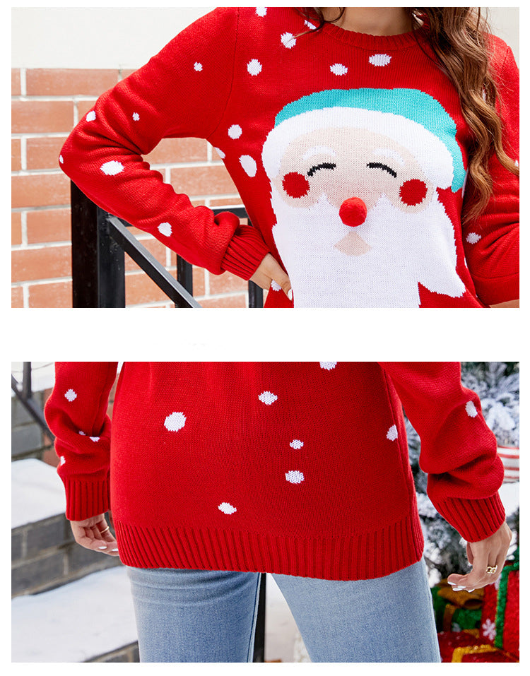 Autumn And Winter Letter Embroidery Christmas Red Sweaters Long Sleeve - Minihomy