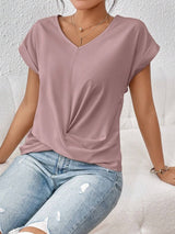 Fashion Short-sleeve T-shirt Summer Casual Irregular Knot Top For Women