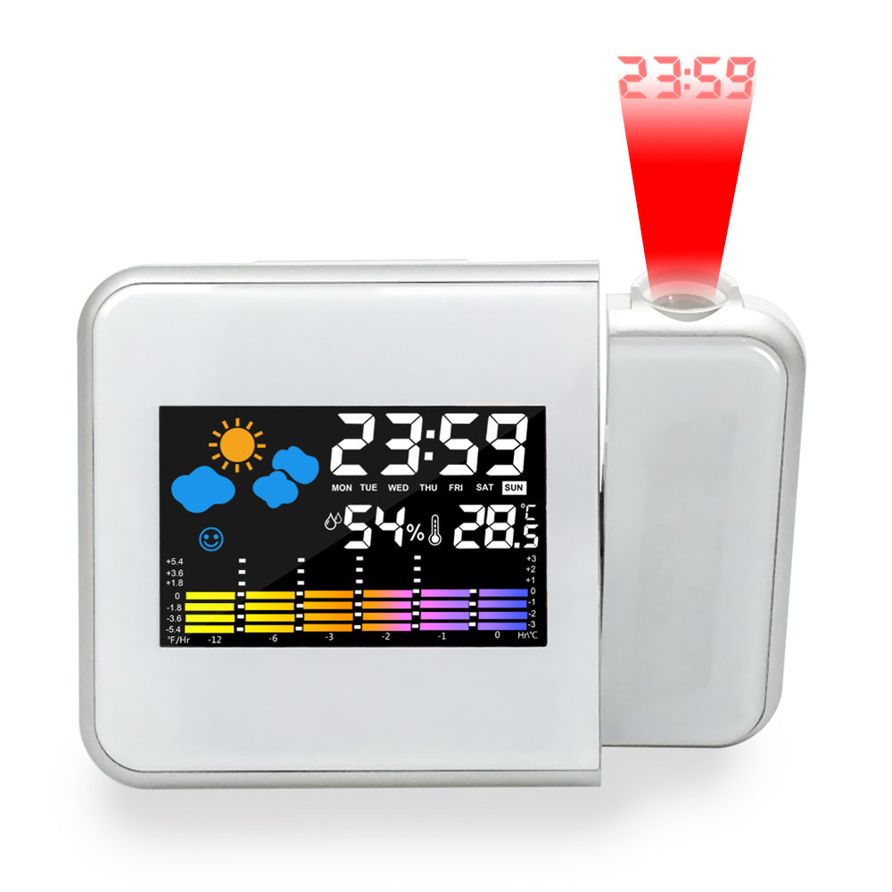 LED Alarm Projection Clock Thermometer Hygrometer Wireless Weather Station Digital Watch - Minihomy